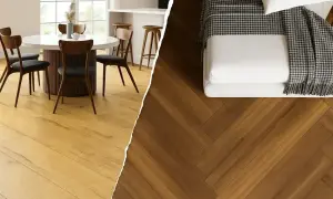 Jasne panele laminowane w jadalni i ciemne panele winylowe w sypialni. Wybierz idealną podłogę do swojego domu.