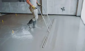 Robotnik zacierający świeży miksokret na budowie.