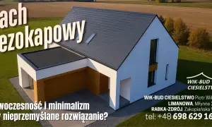 Nowoczesny dom z dachem bezokapowym, otoczony zielenią.