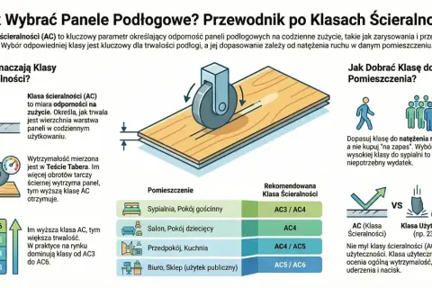 Przewodnik po klasach ścieralności paneli podłogowych. Wybierz odpowiednią klasę AC do pomieszczenia, by zapewnić trwałość podłogi.