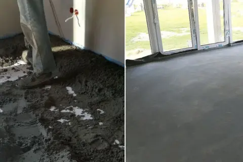 Praca nad posadzką: wylewanie mokrego betonu i gotowa, gładka powierzchnia. Jaki beton na posadzkę wybrać?