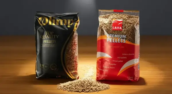 Dwie torby z pelletem: Olimp "Top Quality Pellets" i Lava "Premium Pellets". Jaki pellet najlepszy? Wybór zależy od potrzeb.