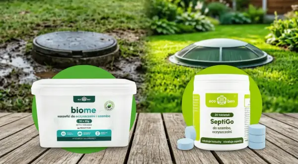 Produkty do szamba i oczyszczalni: saszetki Biome i tabletki SeptiGo. Dbaj o swoje szambo lub oczyszczalnię.