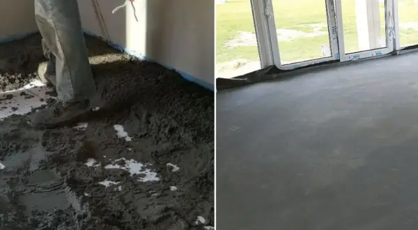 Praca nad posadzką: wylewanie mokrego betonu i gotowa, gładka powierzchnia. Jaki beton na posadzkę wybrać?