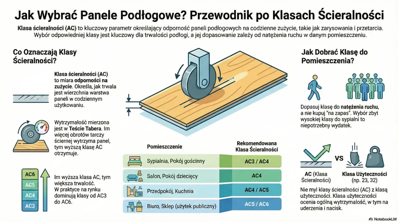 Przewodnik po klasach ścieralności paneli podłogowych. Wybierz odpowiednią klasę AC do pomieszczenia, by zapewnić trwałość podłogi.