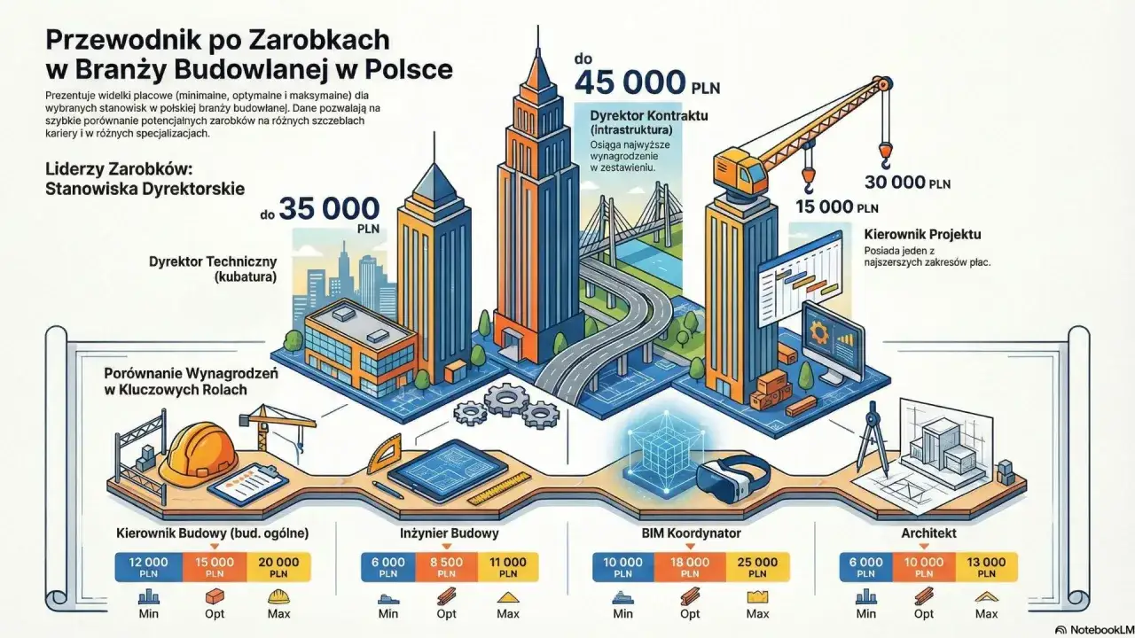 Ile zarabia kierownik budowy? W branży budowlanej zarobki wahają się od 12 000 do 20 000 PLN.